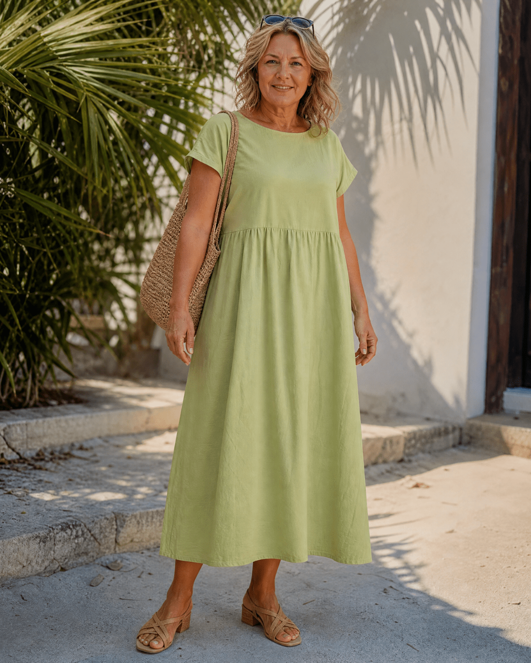 Women's Lightweight Short Sleeve Midi Dress with Pockets