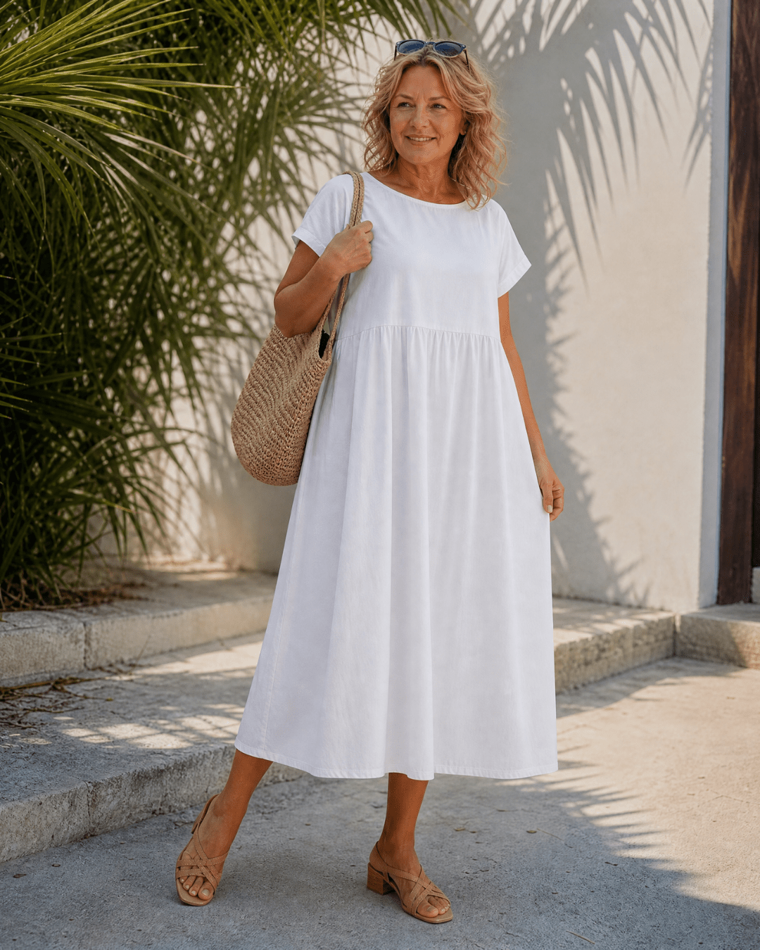 Women's Lightweight Short Sleeve Midi Dress with Pockets