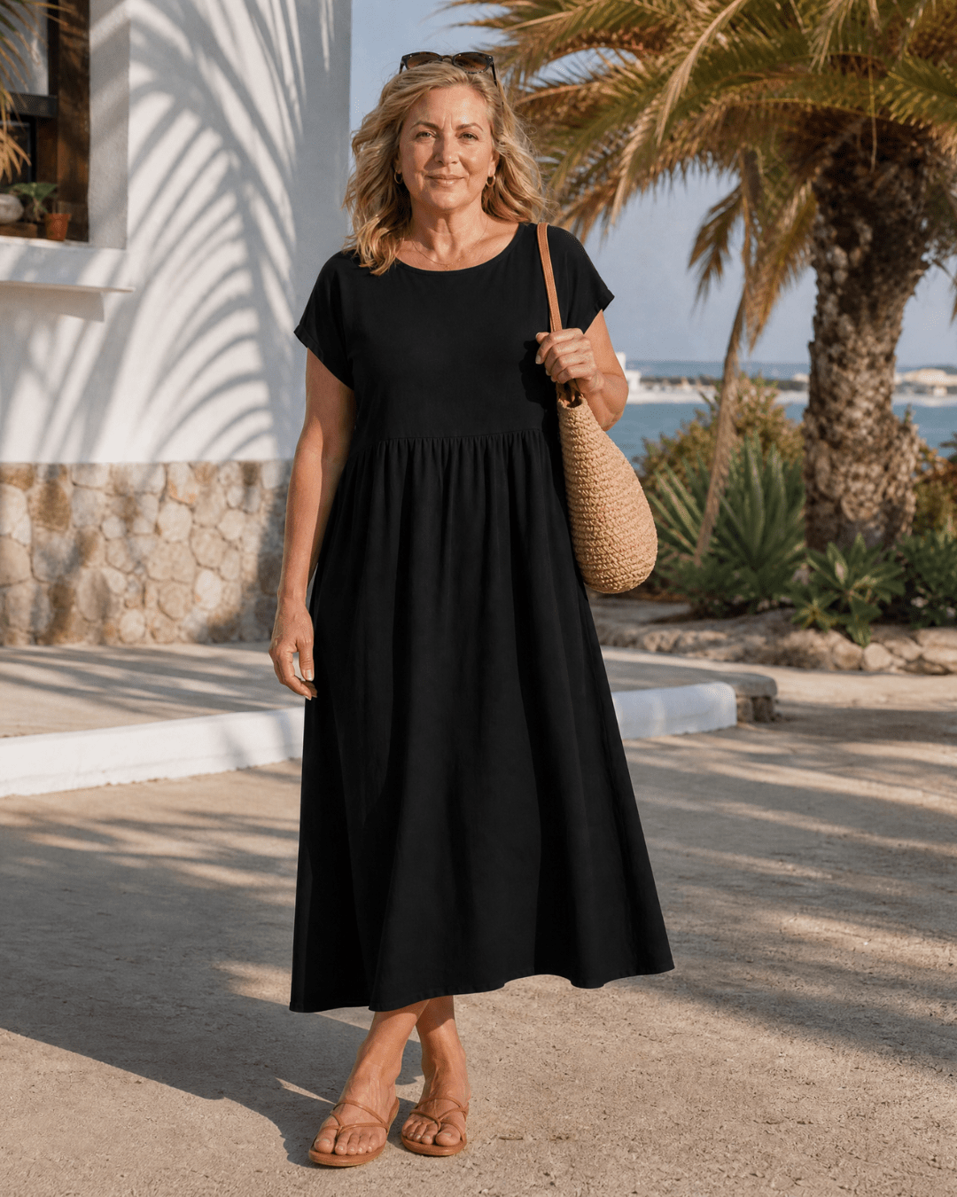 Women's Lightweight Short Sleeve Midi Dress with Pockets