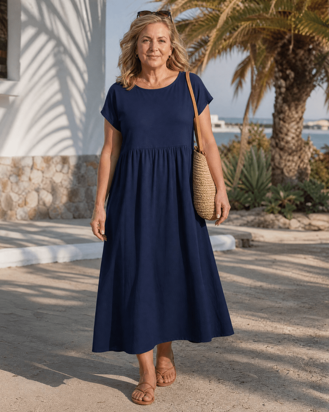 Women's Lightweight Short Sleeve Midi Dress with Pockets