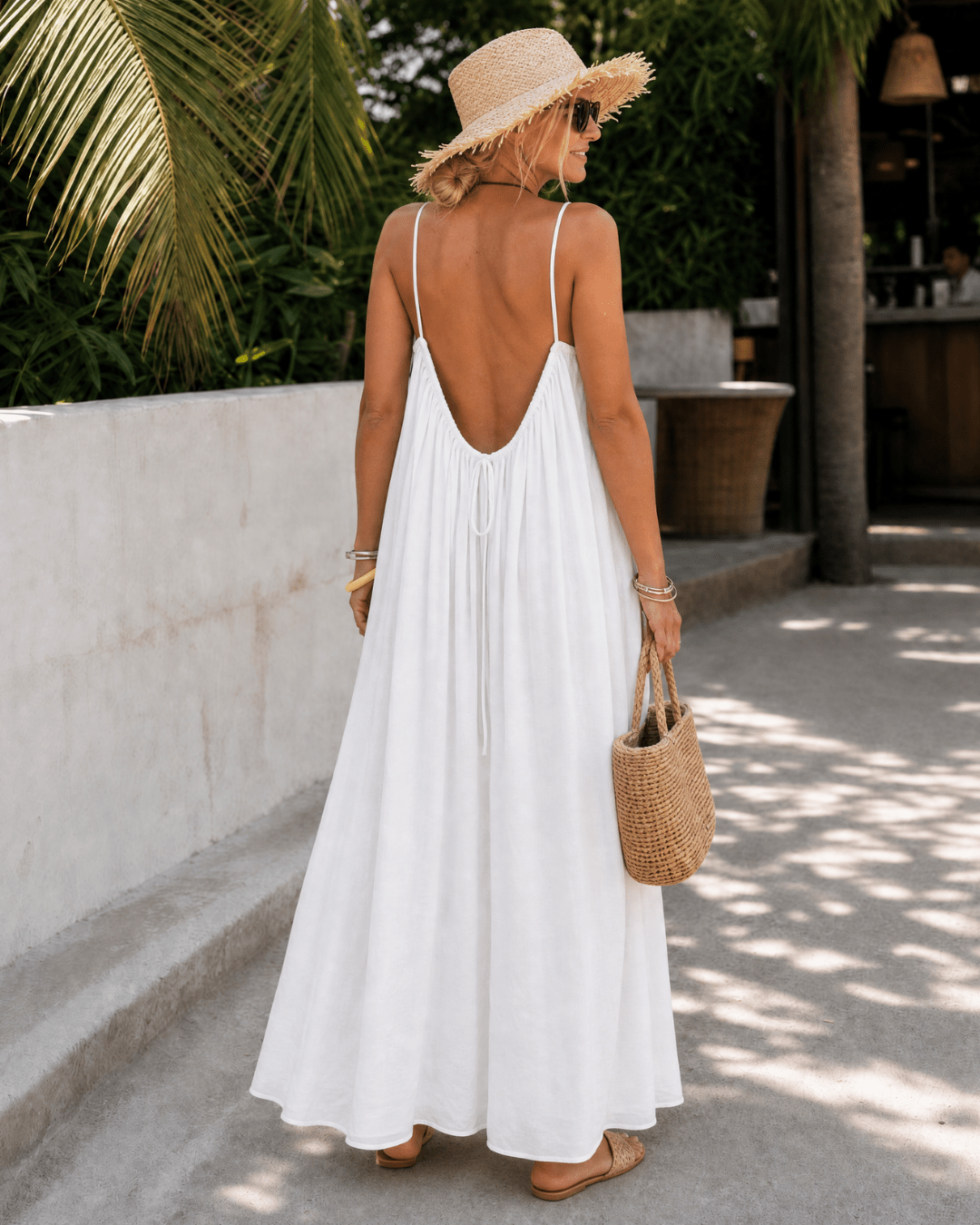 Women's Lightweight Sleeveless Midi Dress with Pleated Neckline