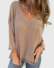Women's Lightweight V-Neck Sweater with Relaxed Fit for Cozy Comfort