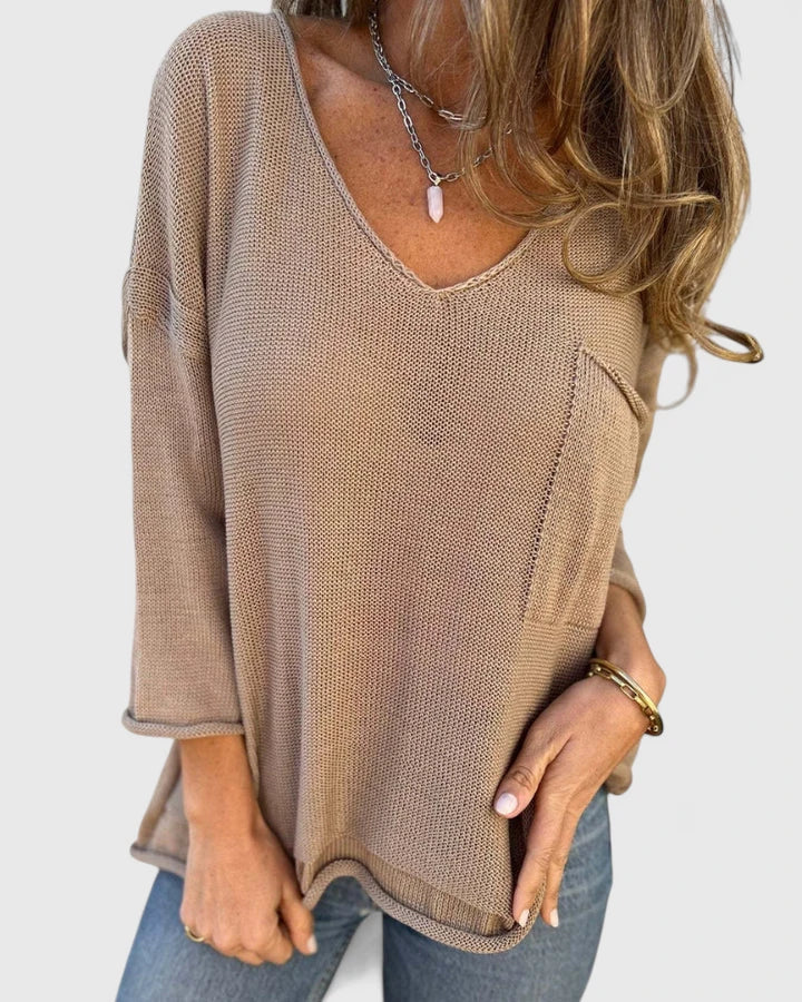 Women's Lightweight V-Neck Sweater with Relaxed Fit for Cozy Comfort