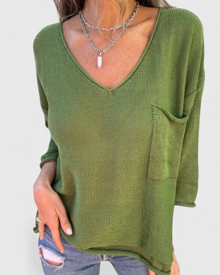 Women's Lightweight V-Neck Sweater with Relaxed Fit for Cozy Comfort
