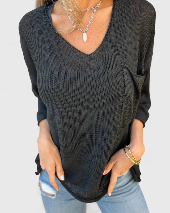 Women's Lightweight V-Neck Sweater with Relaxed Fit for Cozy Comfort