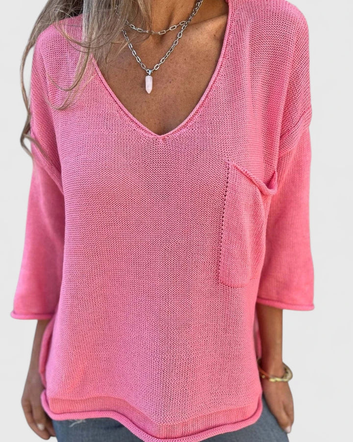 Women's Lightweight V-Neck Sweater with Relaxed Fit for Cozy Comfort