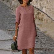 Women's Linen V-Neck Midi Summer Dress