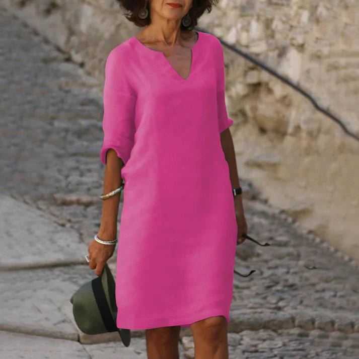 Women's Linen V-Neck Midi Summer Dress