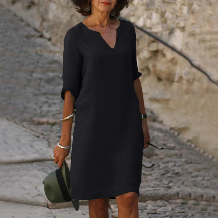 Women's Linen V-Neck Midi Summer Dress