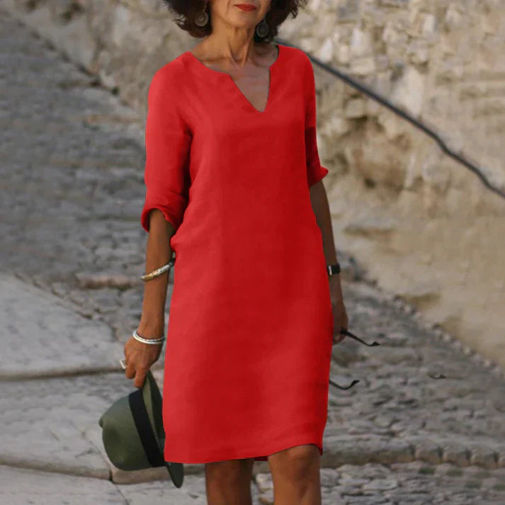 Women's Linen V-Neck Midi Summer Dress
