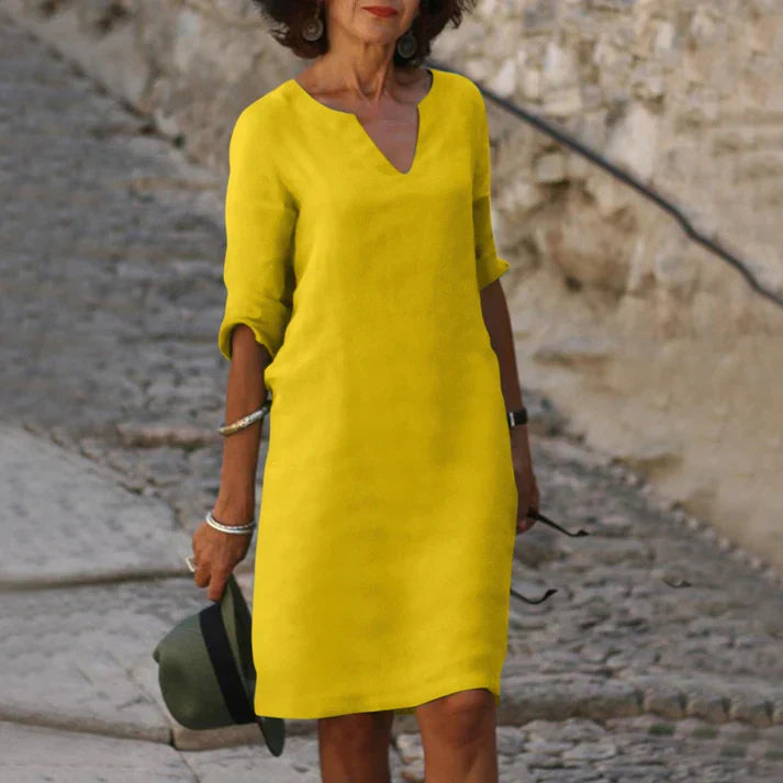 Women's Linen V-Neck Midi Summer Dress