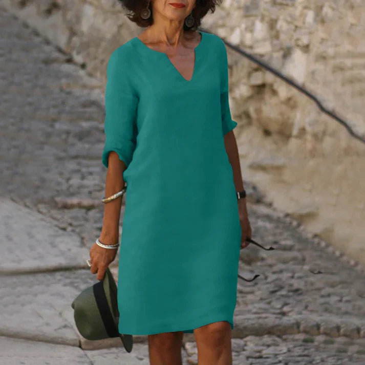 Women's Linen V-Neck Midi Summer Dress