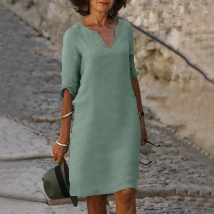 Women's Linen V-Neck Midi Summer Dress
