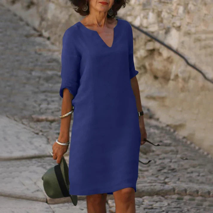 Women's Linen V-Neck Midi Summer Dress