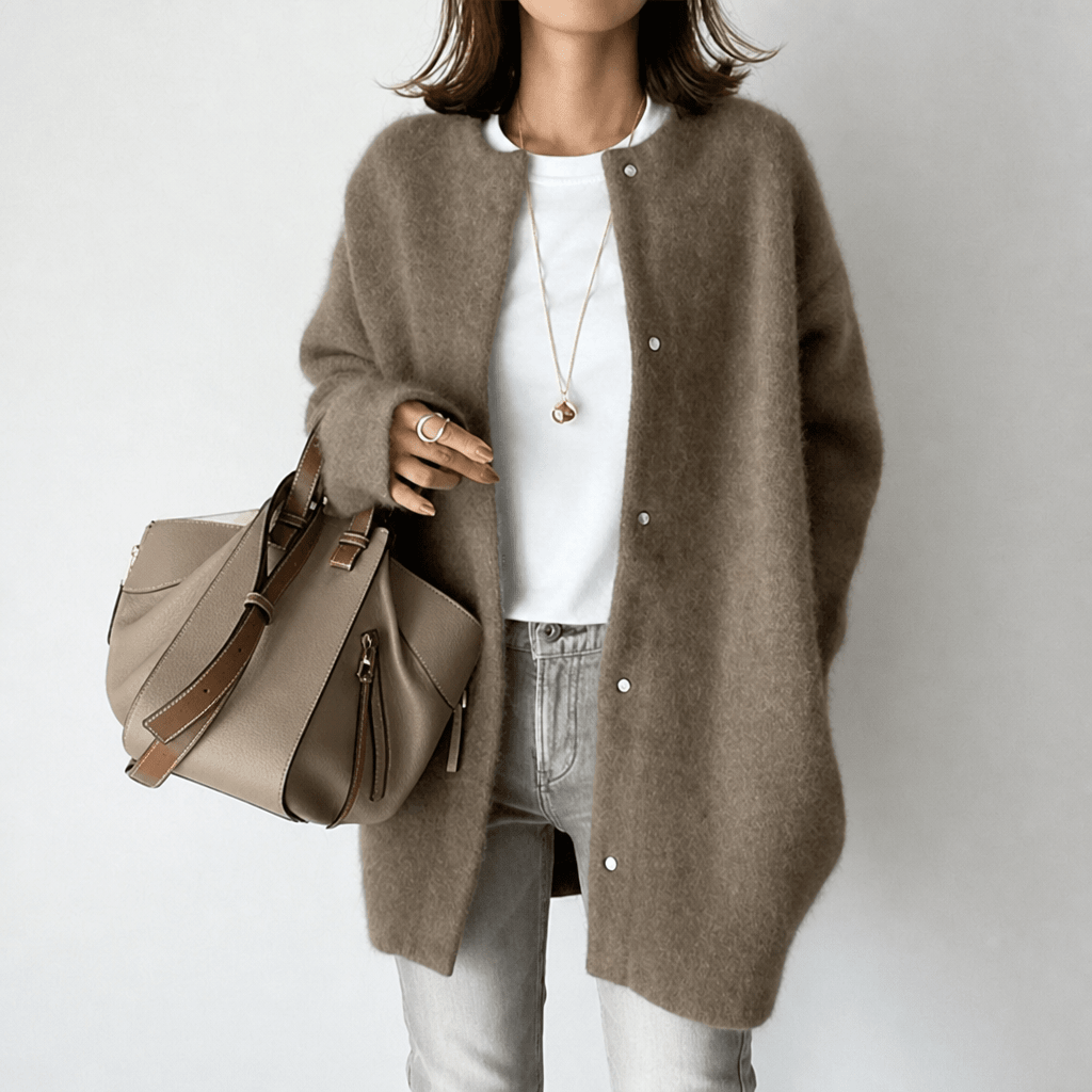 Women's Long Button-Front Cardigan with Relaxed Fit for Cozy Layering