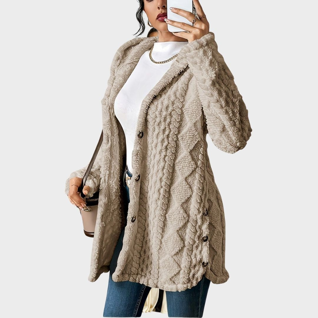 Women's Long Plush Hooded Cardigan Sweater with Oversized Fit