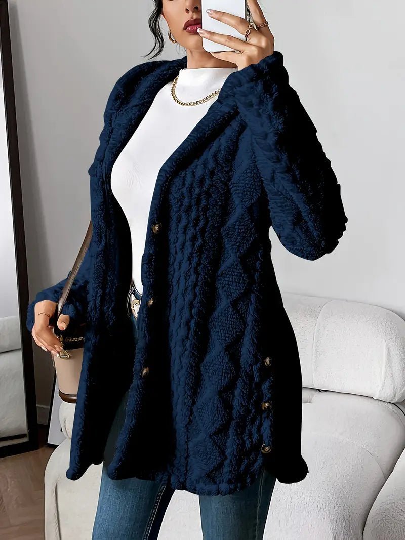 Women's Long Plush Hooded Cardigan Sweater with Oversized Fit