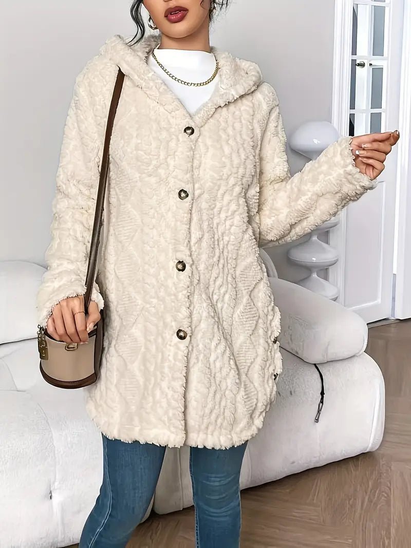 Women's Long Plush Hooded Cardigan Sweater with Oversized Fit