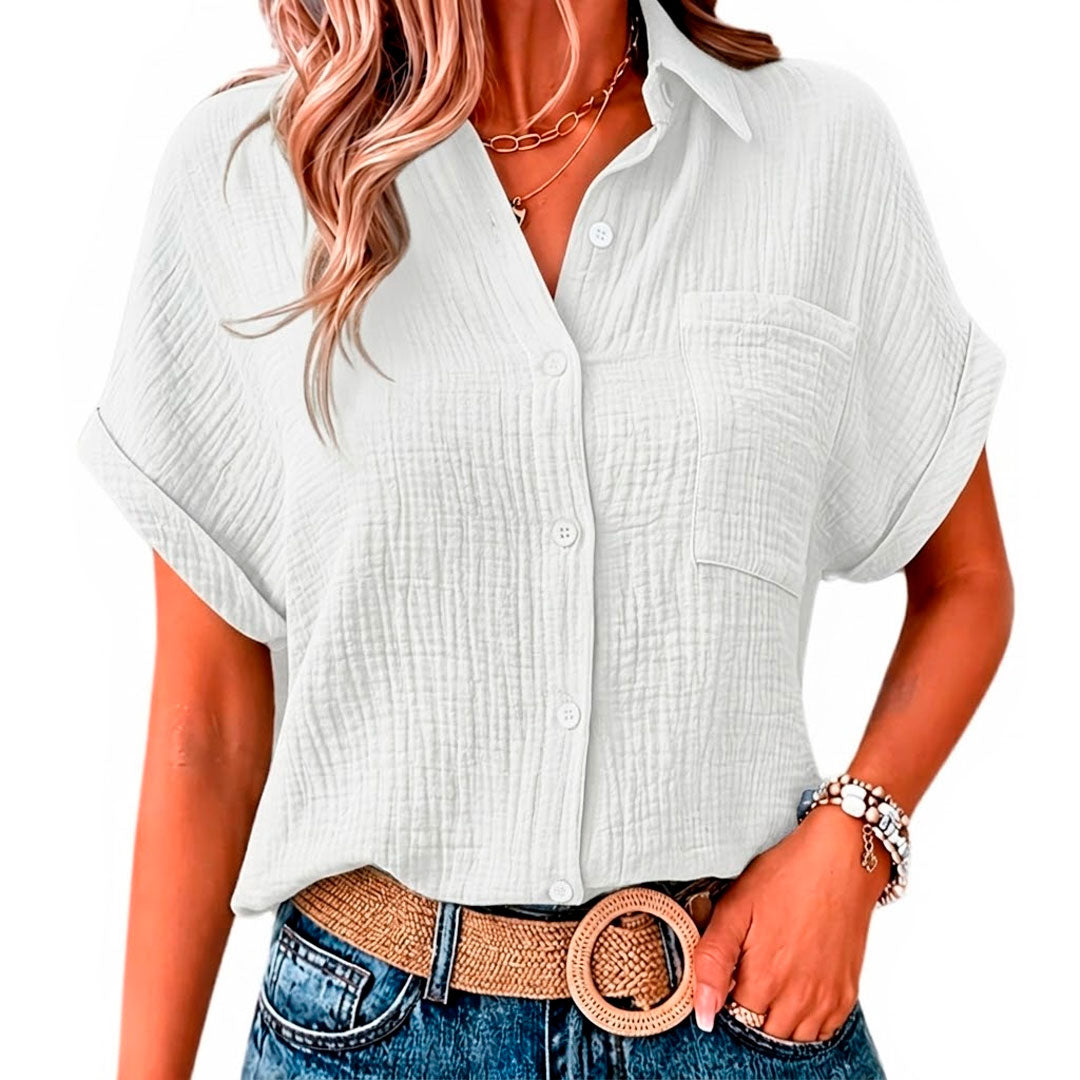 Women's Loose Fit Short Sleeve Blouse for Summer