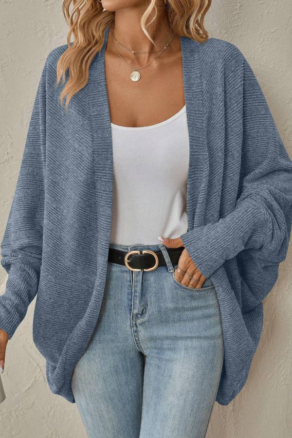 Women's Loose Knit Cardigan Sweater with Batwing Sleeves for Cozy Style