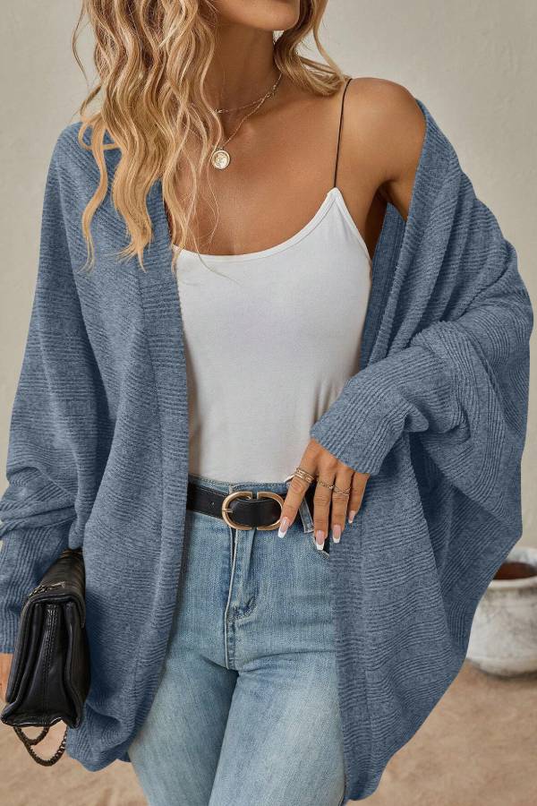 Women's Loose Knit Cardigan Sweater with Batwing Sleeves for Cozy Style