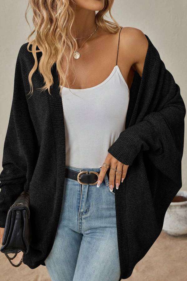 Women's Loose Knit Cardigan Sweater with Batwing Sleeves for Cozy Style