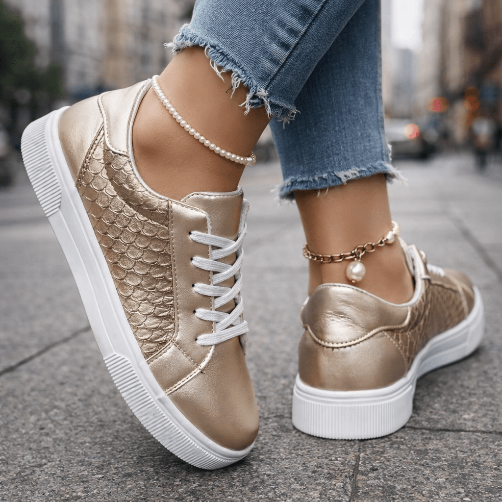 Women's Metallic-Look Casual Trainers with Cushioned Sole