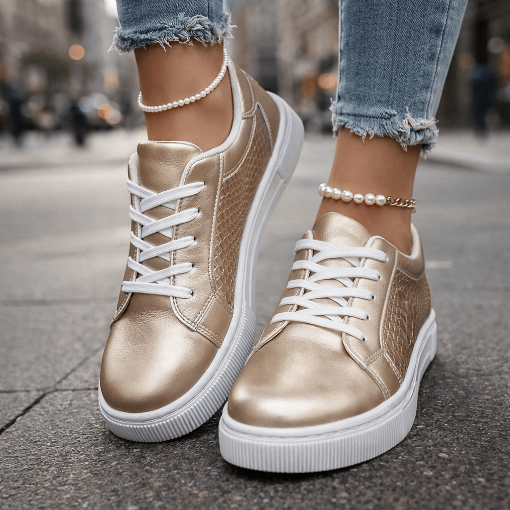 Women's Metallic-Look Casual Trainers with Cushioned Sole