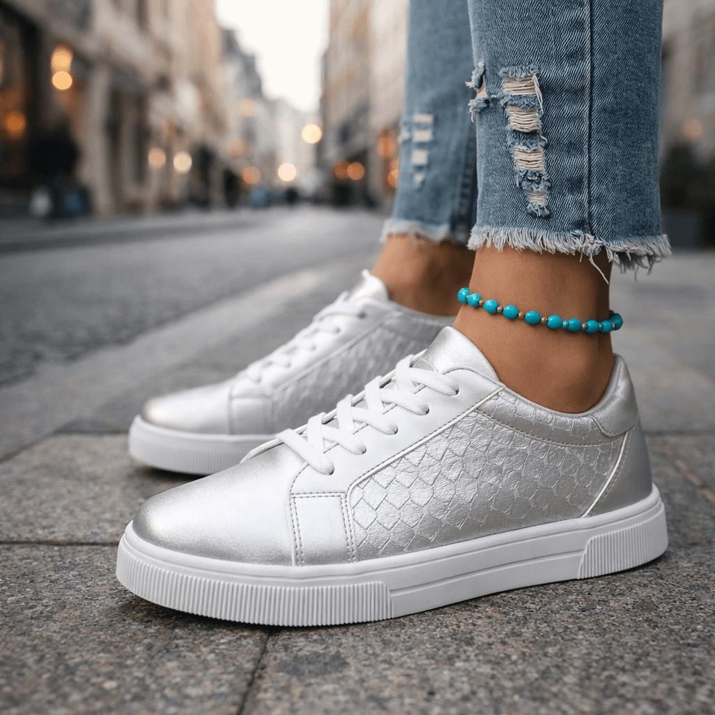 Women's Metallic-Look Casual Trainers with Cushioned Sole