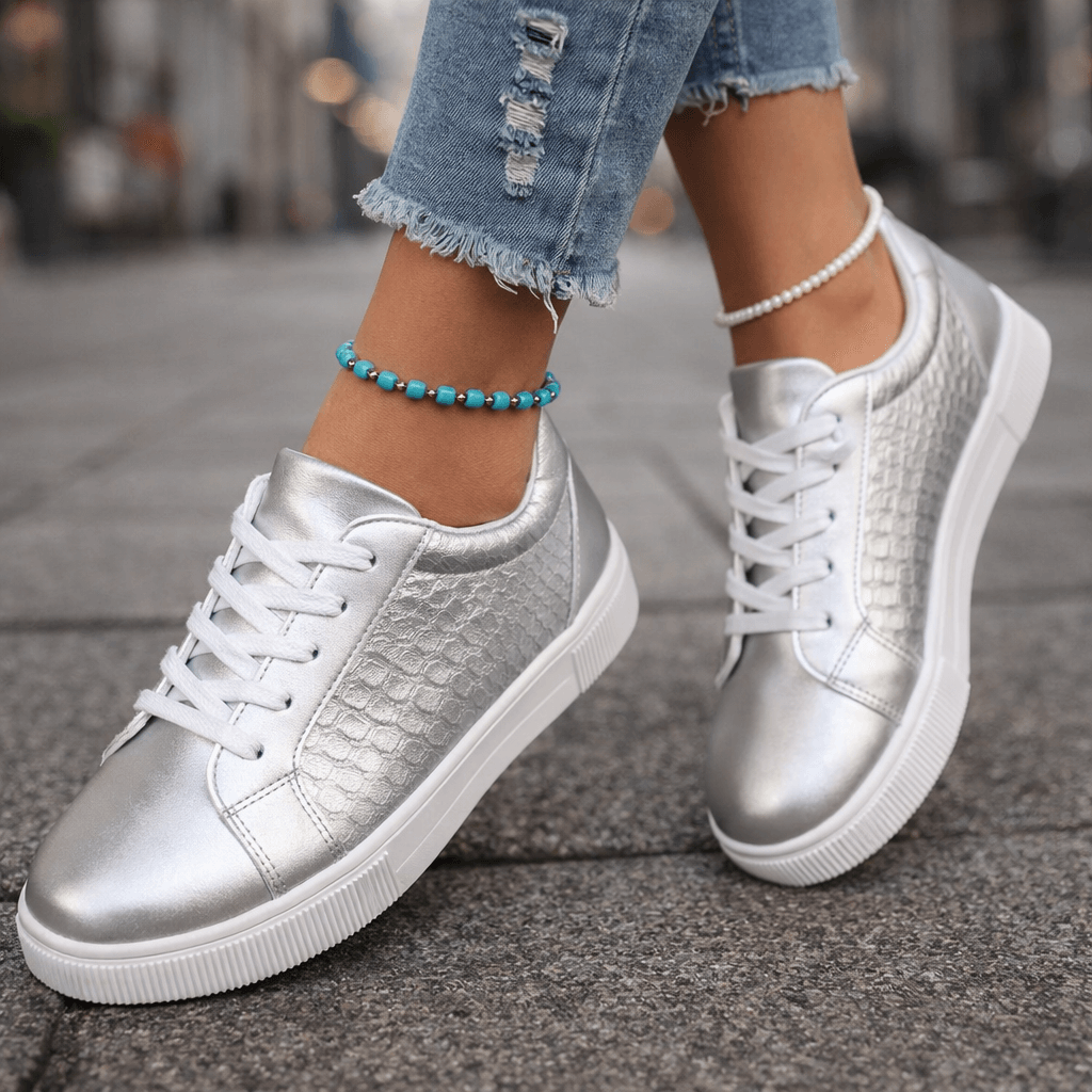 Women's Metallic-Look Casual Trainers with Cushioned Sole