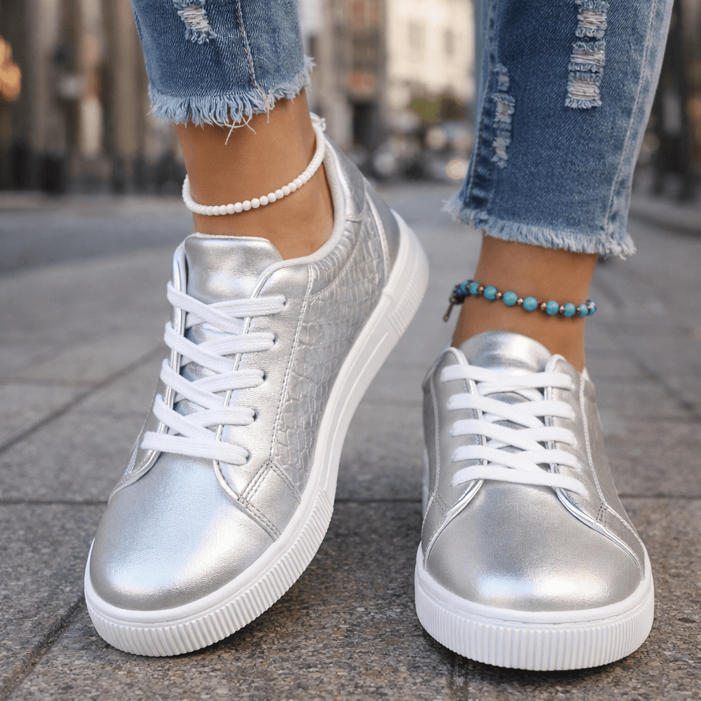 Women's Metallic-Look Casual Trainers with Cushioned Sole