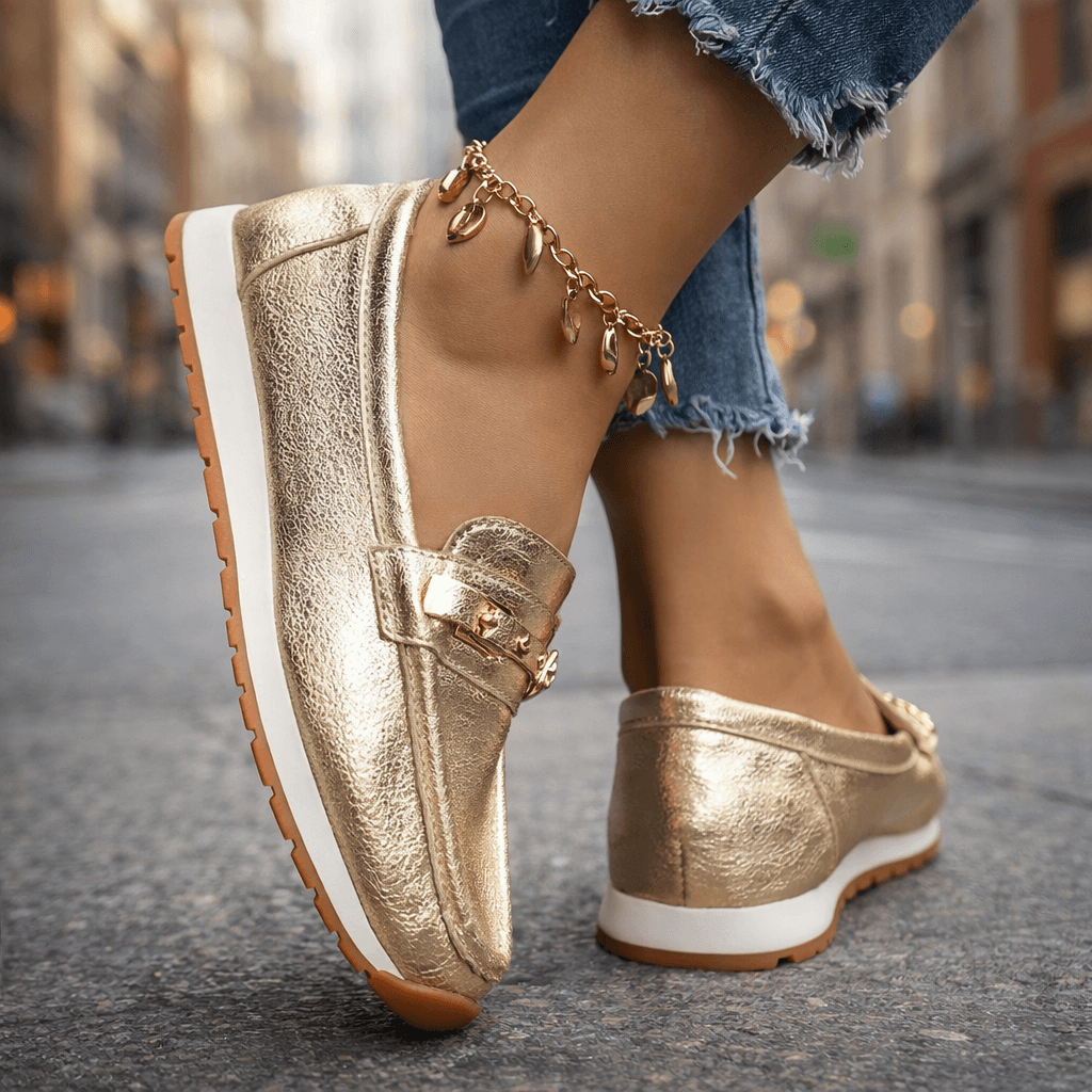 Women's Metallic Platform Slip-On Loafers with Cushioned Insole