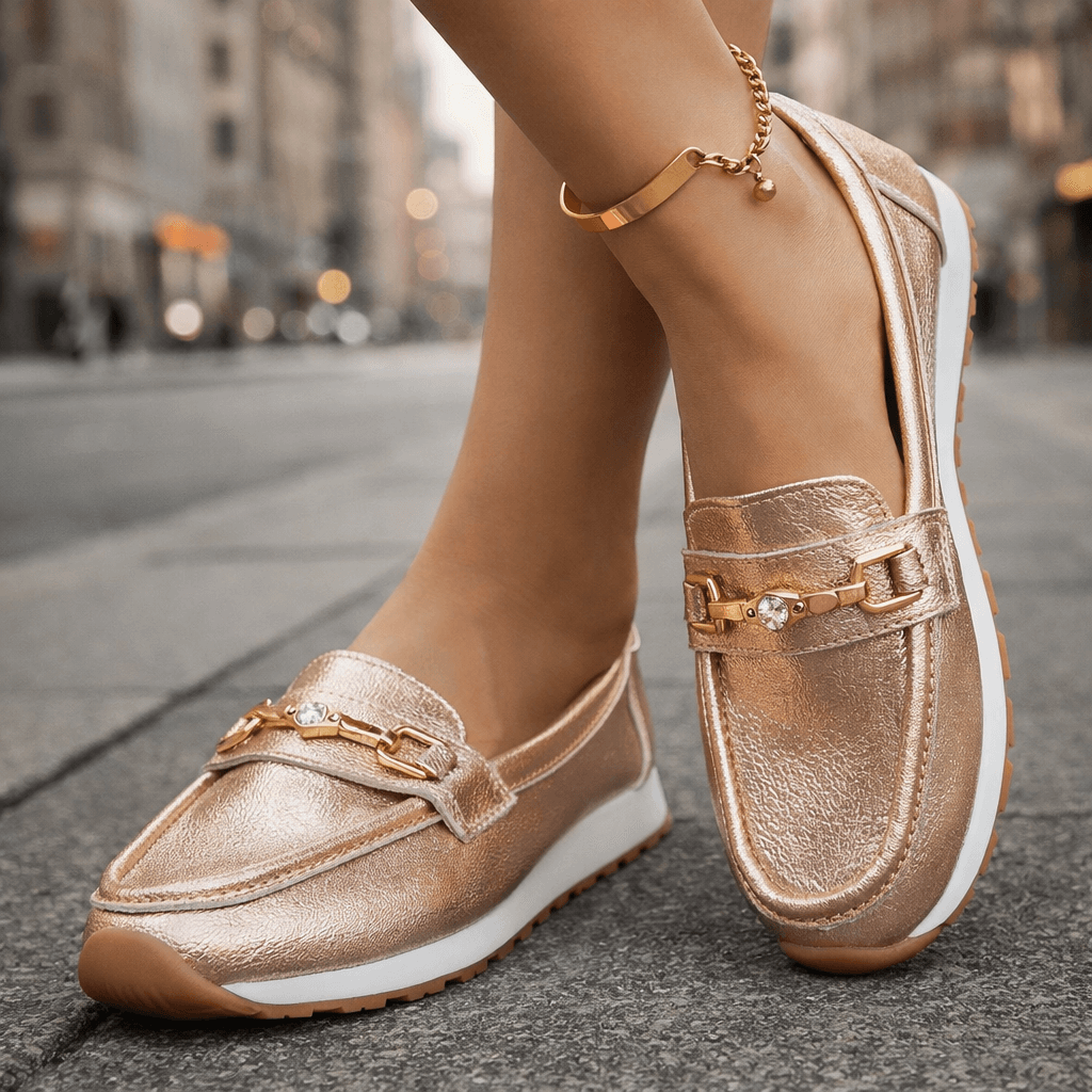 Women's Metallic Platform Slip-On Loafers with Cushioned Insole
