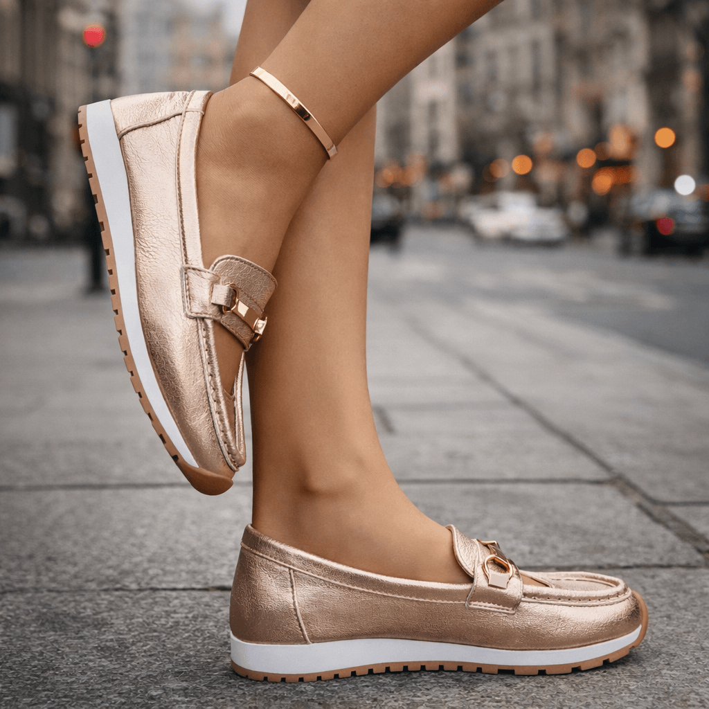 Women's Metallic Platform Slip-On Loafers with Cushioned Insole