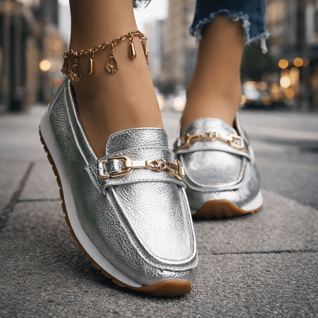 Women's Metallic Platform Slip-On Loafers with Cushioned Insole
