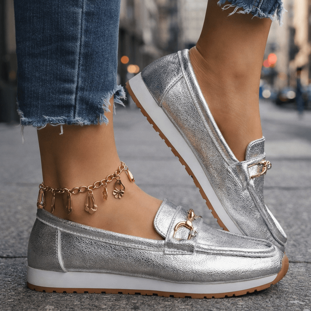 Women's Metallic Platform Slip-On Loafers with Cushioned Insole