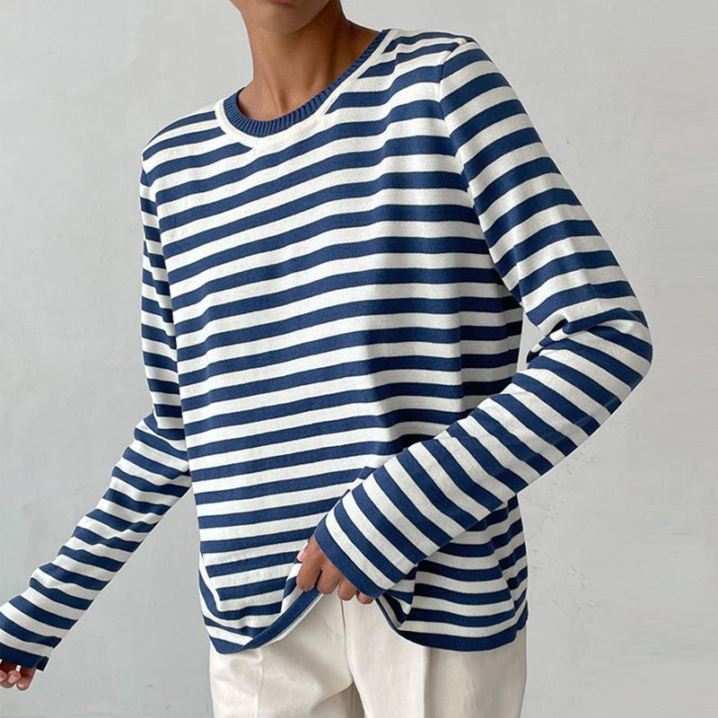 Women's Nautical Striped Knit Sweater with Relaxed Fit for Cozy Style
