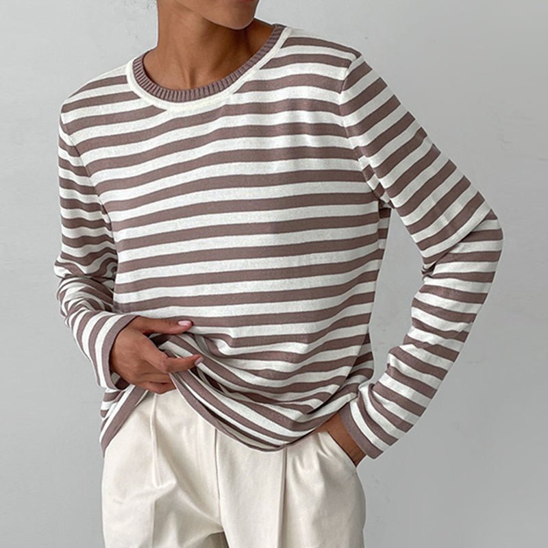 Women's Nautical Striped Knit Sweater with Relaxed Fit for Cozy Style