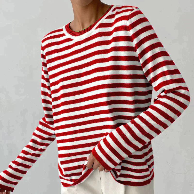 Women's Nautical Striped Knit Sweater with Relaxed Fit for Cozy Style