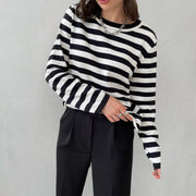 Women's Nautical Striped Knit Sweater with Relaxed Fit for Cozy Style