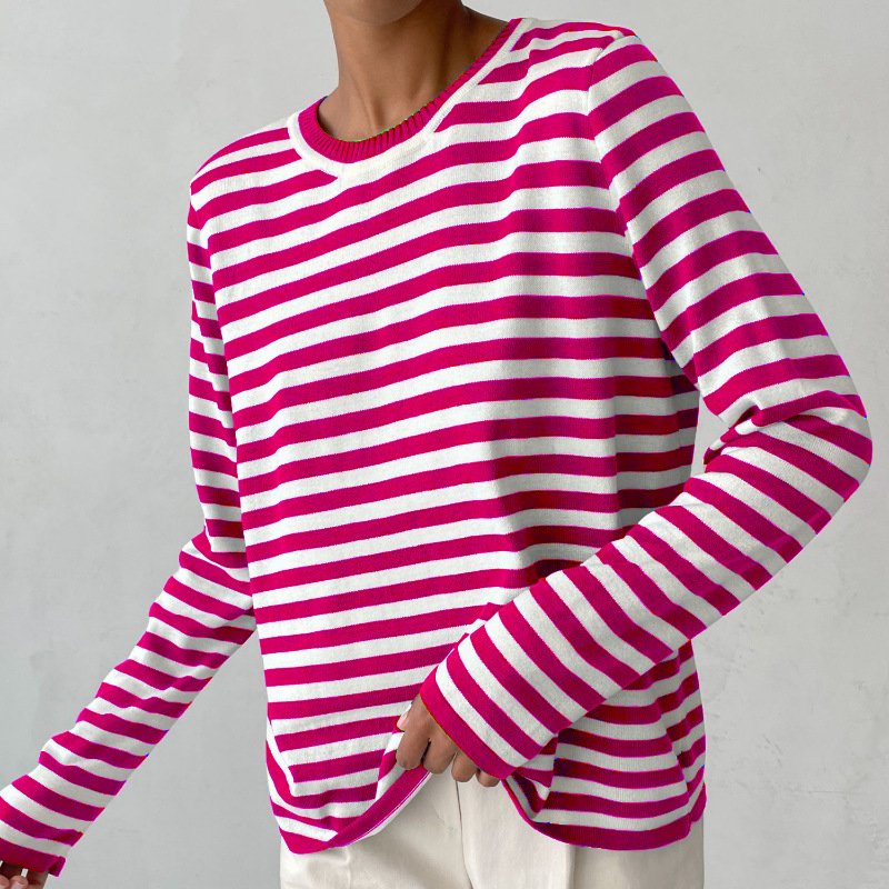 Women's Nautical Striped Knit Sweater with Relaxed Fit for Cozy Style