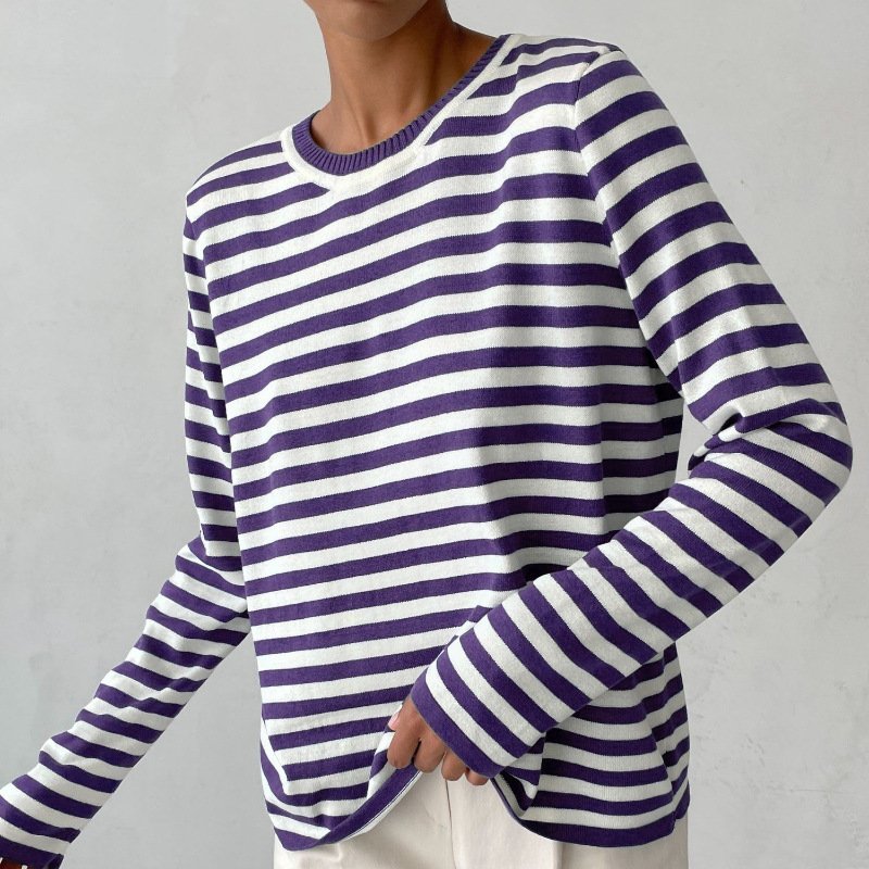 Women's Nautical Striped Knit Sweater with Relaxed Fit for Cozy Style
