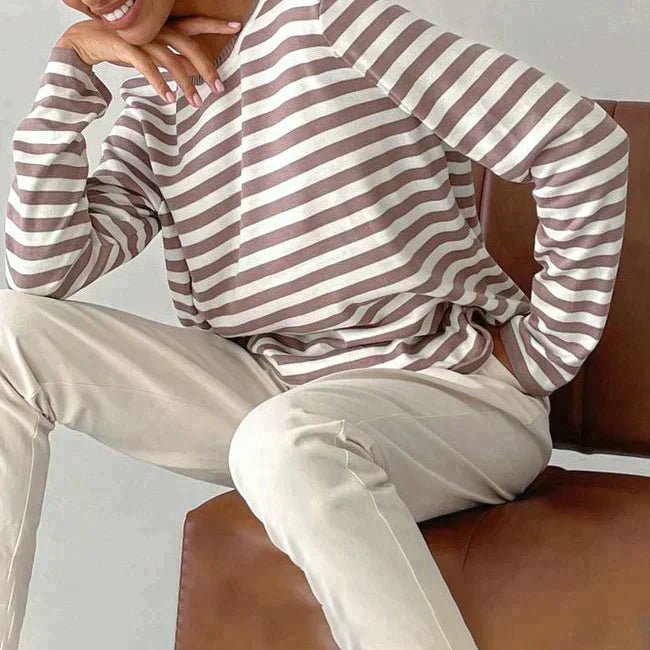 Women's Nautical Striped Knit Sweater with Relaxed Fit for Cozy Style