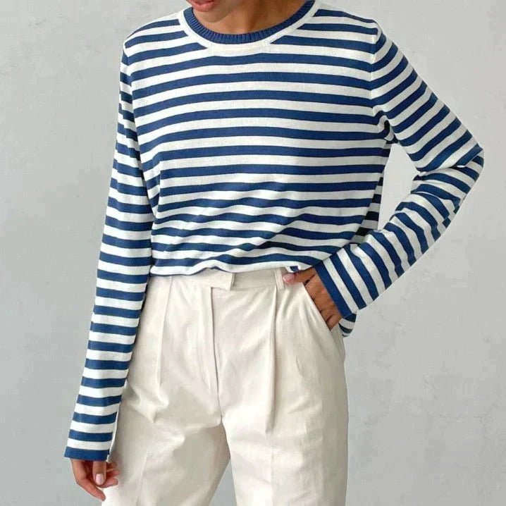Women's Nautical Striped Knit Sweater with Relaxed Fit for Cozy Style