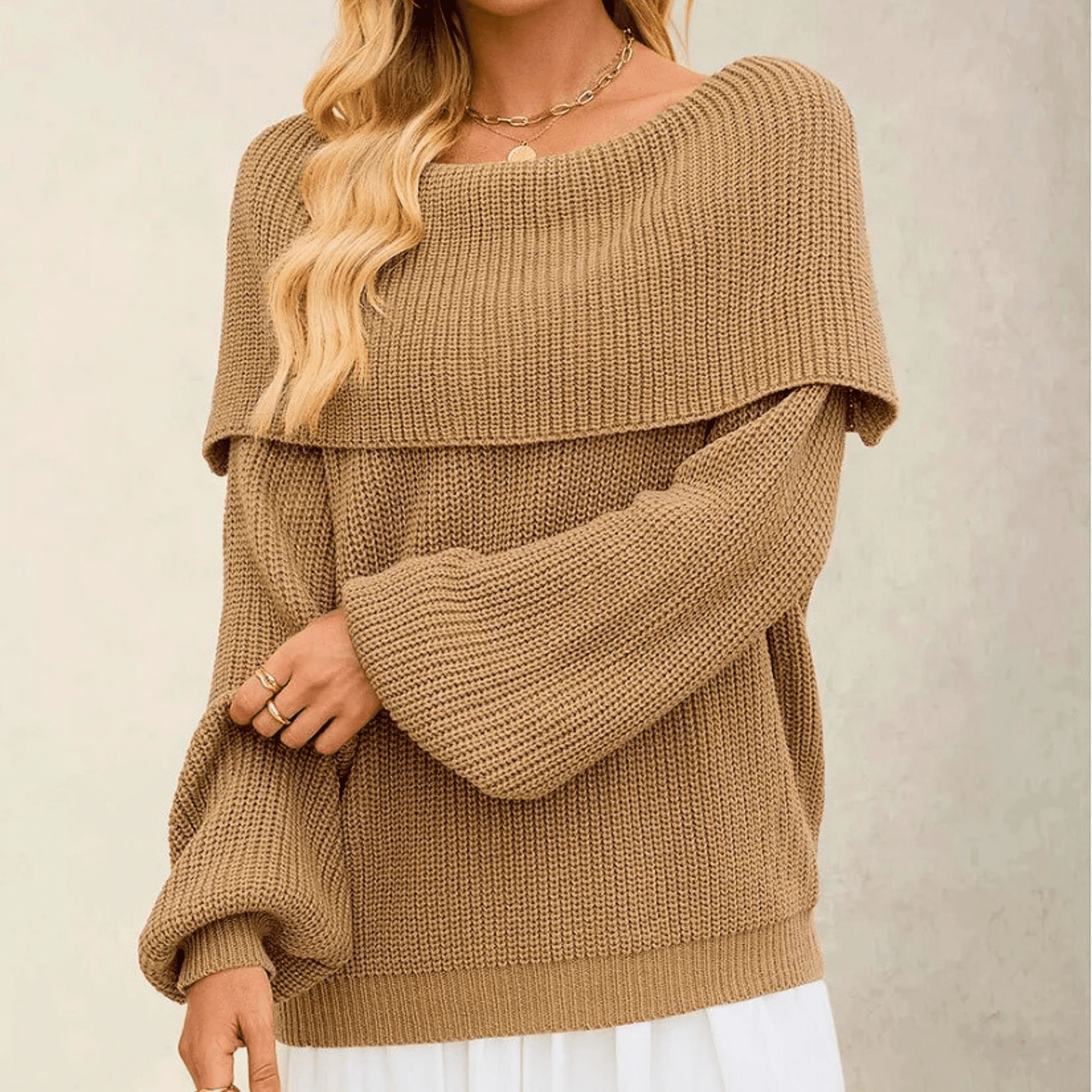 Women's Off-Shoulder Knit Sweater with Soft Fabric and Relaxed Fit
