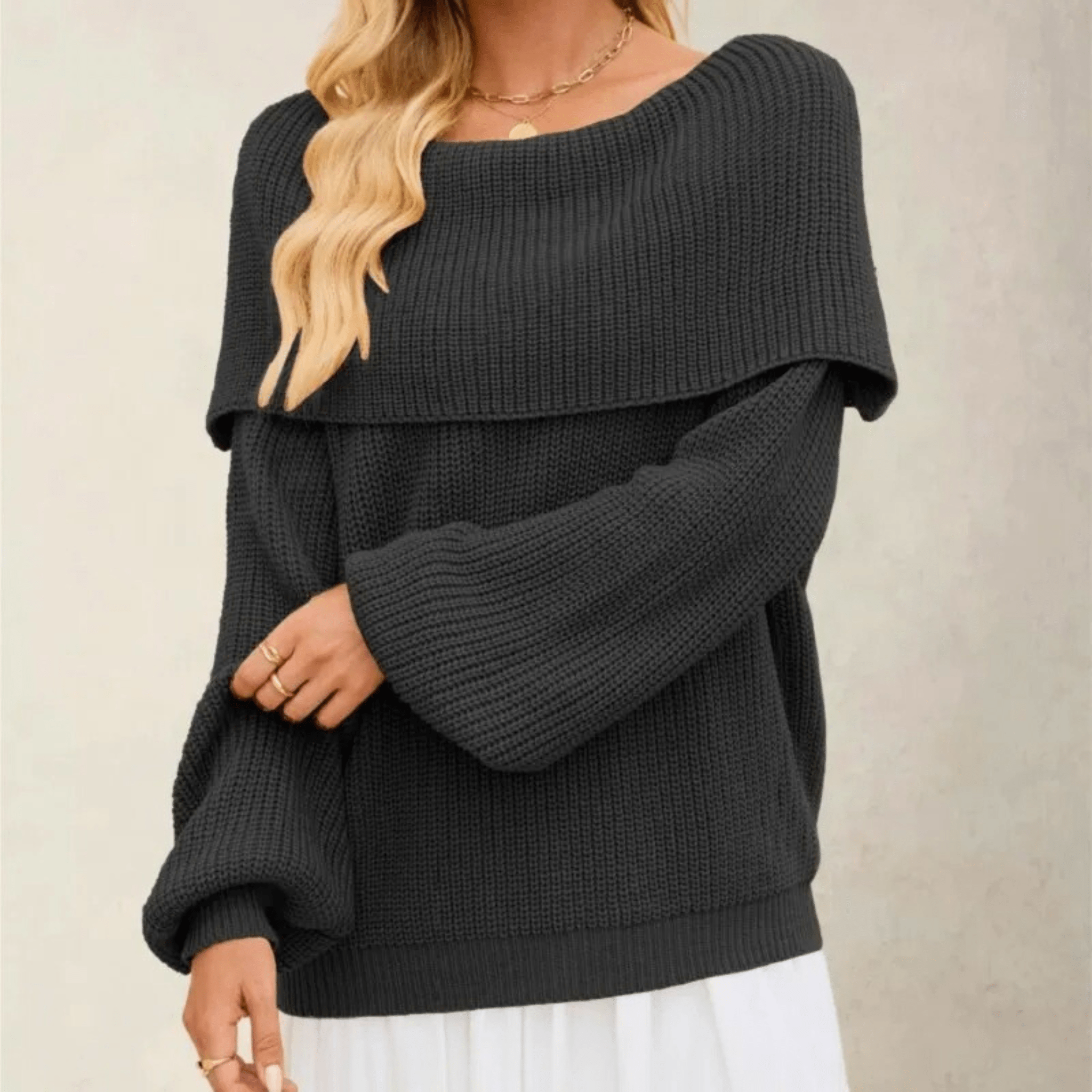Women's Off-Shoulder Knit Sweater with Soft Fabric and Relaxed Fit