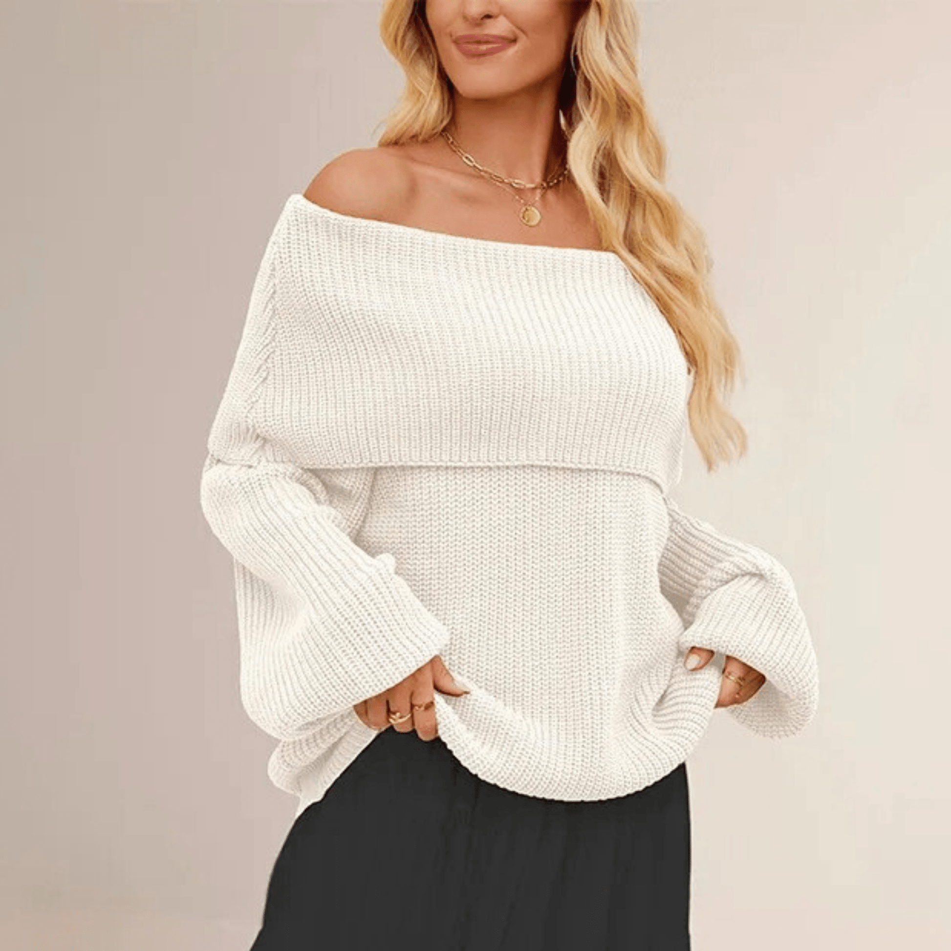 Women's Off-Shoulder Knit Sweater with Soft Fabric and Relaxed Fit