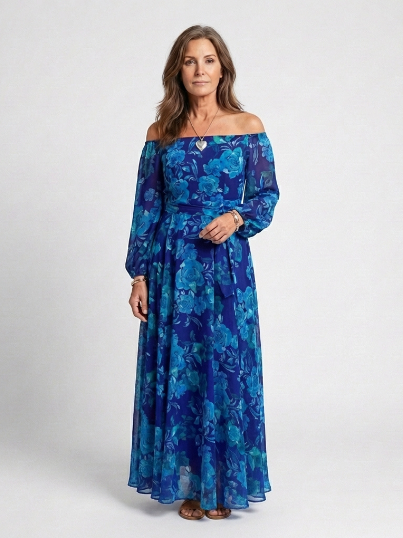 Women's Off-Shoulder Maxi Dress with Relaxed Fit