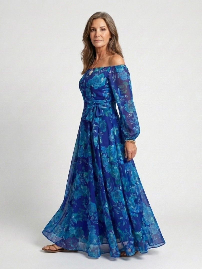 Women's Off-Shoulder Maxi Dress with Relaxed Fit