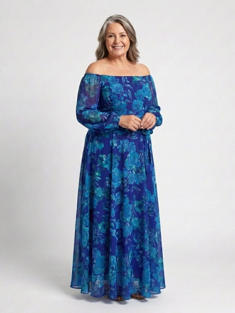 Women's Off-Shoulder Maxi Dress with Relaxed Fit